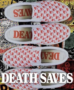 DEATH SAVES PRIMIS MENS SHOES RED ON WHITE SIZE 9 - Picture 1 of 5