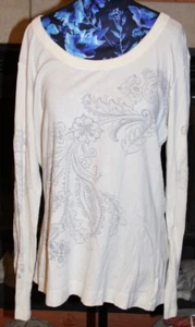XL NWOT Eddie Bauer Off White Floral Printed Cotton LS Crew Neck Tee - Picture 1 of 6