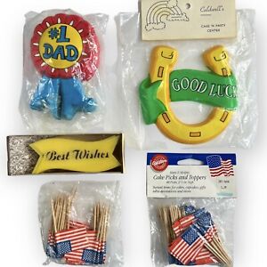 Vintage Cake Decor Cupcake Topper Lot July 4th American Flag Picks Fathers Day