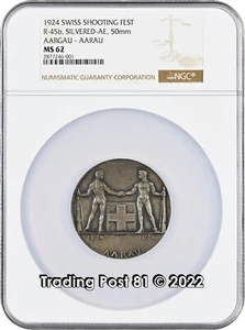 Switzerland 1924 - Swiss Shooting Festival in Aarau - 50 mm - TOP POP NGC MS 62 - Picture 1 of 2