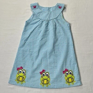 J Khaki JK Girls Blue Gingham Frogs Bow Button Sleeveless Dress Sz 6 - Picture 1 of 6