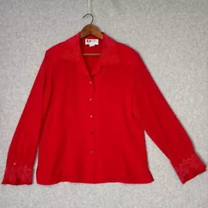 Camicetta donna vintage anni 90 Da-Rue con perline rosse e bottoni taglia 16 XL San Valentino - Foto 1 di 7