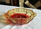Vintage Indiana Amber Glass Bowl With Scalloped Rim And Handles