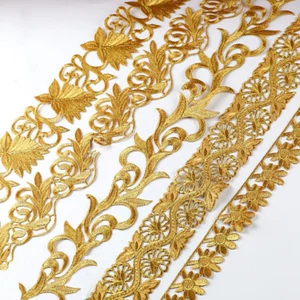 Gold Silver Embroidered Lace Edge Trim Ribbon Costume Sewing Decor DIY 3.9-6M - Picture 1 of 28