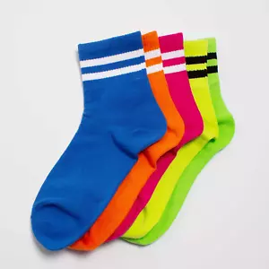 Süße Crew-Damensocken gestreift neonfarben - Bild 1 von 11