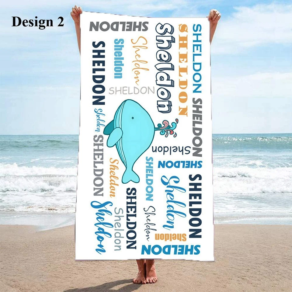 Toalha de praia personalizada nome/texto personalizado piscina natação fitness esportes presente especial - Imagem 1 de 4