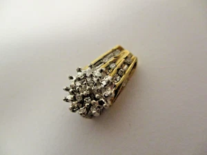 Vintage 10K White and Yellow Gold with 12 Natural Diamonds Pave Pendant - Picture 1 of 8