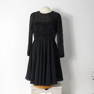Brand new black sequin a-line skater style long sleeve dress size 6 - Picture 1 of 13