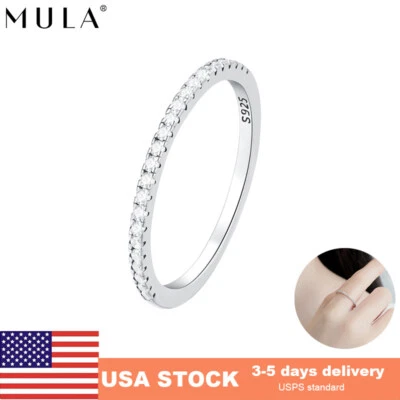 MULA Solid 925 Sterling Silver Classic Stacked Ring AAA CZ For Women Jewelry - Image 1 of 4