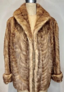 VTG 60'S LOVELY!! MINK AUTUMN HAZE BROWN TEXTURED CHEVRON FUR COAT JACKET*S/M - Picture 1 of 8