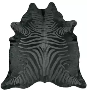 Real Zebra Acid Wash on Dyed Black Cowhide Rug - Size 6x7-8' - Picture 1 of 9