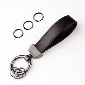 Leather Car Keychain Universal Black Key Fob Holder for Men & Women - Picture 1 of 7