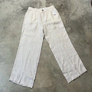Lands End Pants Womens 12 Beige High Rise Wide Leg Drawstring Waist Beach - Picture 1 of 10