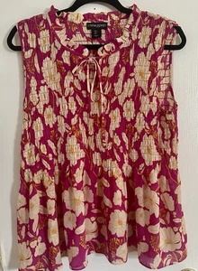 Blusa Top Cynthia Rowley Estampado Floral Calado Sin Mangas Rosa Crema Fluida MED - Imagen 1 de 9