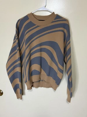 Suéter Rachel Rachel Roy Gris Tostado Abstracto Rayas Mujer’s Pequeño Pullover Foto 1 de 4