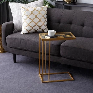 Litton Lane 11 in. Gold Large Rectangle Glass End Accent Table with Clear Glass - Picture 1 of 9