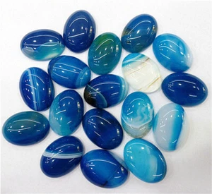 Fabricación de joyas cabujón con cabina ovalada de ónix ágata de ónix 18x13x5 mm a rayas azules HH7175 10 piezas - Imagen 1 de 2