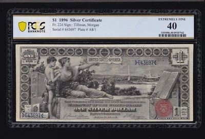 US 1896 $1 Education Silver Certificate FR 224 PCGS 40 XF (697) - Image 1 of 2