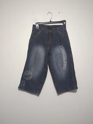 VTG Timberland Boys 90s Shorts Denim Graphic Fade Baggy Logo Size 12 - Image 1 of 4