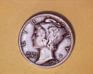 1916 Head Silver Dime Tough Date - VF **428-4