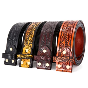 Classic Western Flower Design Leather Snap On Belt Mens Womens-NO BUCKLE - Picture 1 of 16