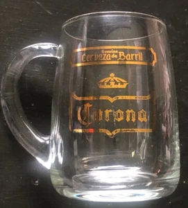 2 Vintage Corona Cerveza de Barril Glass Mugs Mexico Beer Imported Gold Logo - Picture 1 of 3