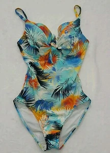 Captiva by Christina Tie Front Tankini One-Piece Swimsuit Size S Tropical Resort - Picture 1 of 7