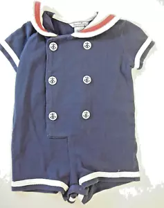 Hartstrings Baby Boys Navy Blue Classic Sailor BodySuit Romper 0-3 Months - Picture 1 of 6