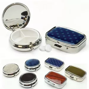2 Pc Pill Cases Round Square Divided Medicine Box Tablet Holder Dispenser - Picture 1 of 1