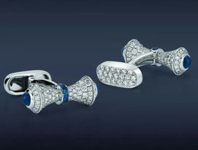 Bow Style Blue White Cuff Links Cuff Links For Men's Jewelry 925 Solid Silver Cz Foto 1 de 2