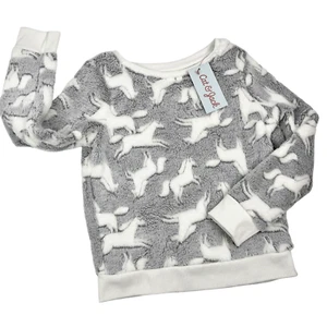 CAT & JACK Long Sleeve Pullover Top Girls 5T Unicorns Fuzzy Faux Fur Gray NWT - Picture 1 of 4