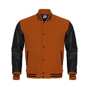 Personalized Varsity Jacket Orange Body Black Leather Sleeves Jacket Men M - Picture 1 of 5