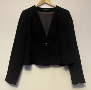 Portmans Ladies Jacket Sz 12 Black Button Blazer Peplum Zippers Corporate Office - Picture 1 of 12