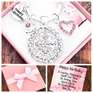 30th 40th 50th BIRTHDAY Gifts, 16th 18th 21st Lucky Sixpence, Keyring, Gift Box - Picture 1 of 1