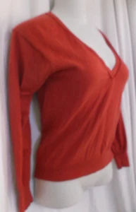 Eddie Bauer Used Sz. Small Salmon V Neck Pullover Cotton Knit Sweater Cleavage - Picture 1 of 9