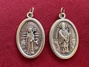 Heilige Medaille Anhänger doppelseitig Hl. Bridget/Hl. Patrick 1" H Made In Italy - Bild 1 von 1