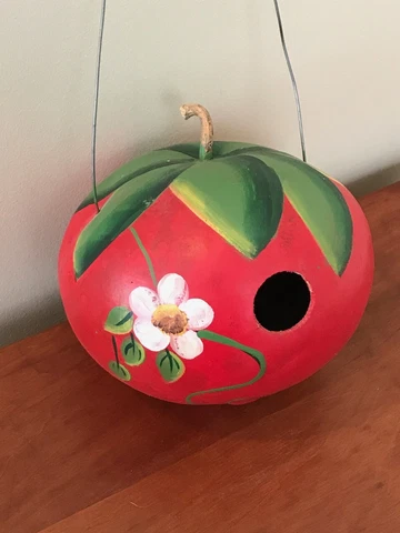 Gourd Bird House - Red Strawberry Cover