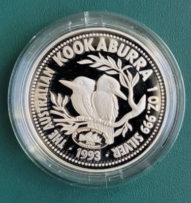 1993 Australia Coin Kookaburra Sydney Opera 1 oz 0.999 Silver Proof  Pouch + COA - Image 1 of 4