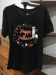 Mädchen schwarz Halloween T-Shirt Größe Medium Jack O Laterne Totenkopf Kürbis - Bild 1 von 3