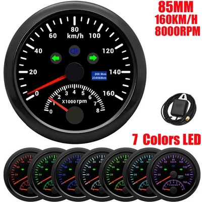 85MM Black GPS Speedometer 0-160km/h With Tachometer 8000RPM Gauge for Boat Car - Image 1 of 4