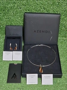 Vintage Azendi Sterling Silver 925 Amber Pendant Necklace & Matching Earrings - Picture 1 of 17