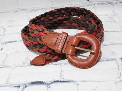 Y2K 90-х ретро красный плетеный M/L женщин ремень натуральной кожи  - Изображение 1 из 4