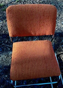 Mcm Retro Vintage Chrome Tubular Chair With Orange Cushion - Picture 1 of 5