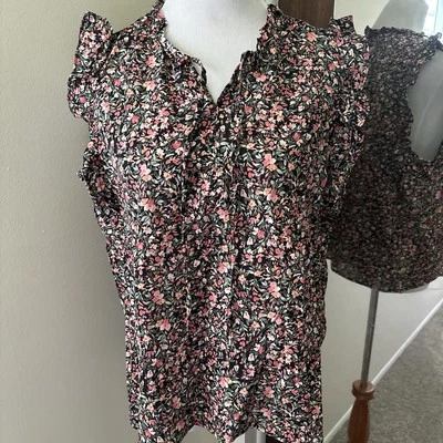 BB Dakota Steve Madden Black Ditsy Floral Ruffle Sleeveless Top Size XXL Foto 1 de 4