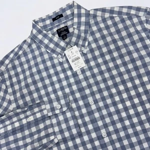 NEW J Crew Men's Button Down Shirt Size Large Blue White Check Slim Fit Stretch - Picture 1 of 9