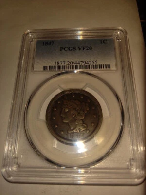 1847 1 cent braided hair cent  - Image 1 of 2