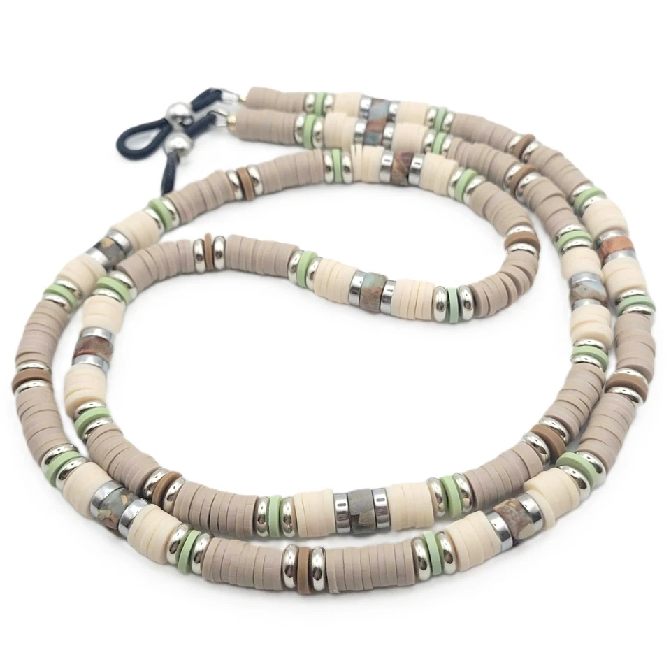 Soporte de cadena marrón, tostado y verde, jaspe, anteojos con cuentas o gafas de sol Foto 1 de 4