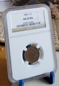 1866 1C AU55BN NGC-Indian Cent - Picture 1 of 2