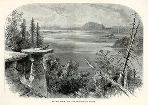 Stand Rock Wisconsin River, America storica 1874 antica incisione - Foto 1 di 4