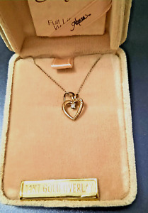 Vintage Alyssa Gold Overlay Heart Diamond Necklace in Orig Box & Tag Unused